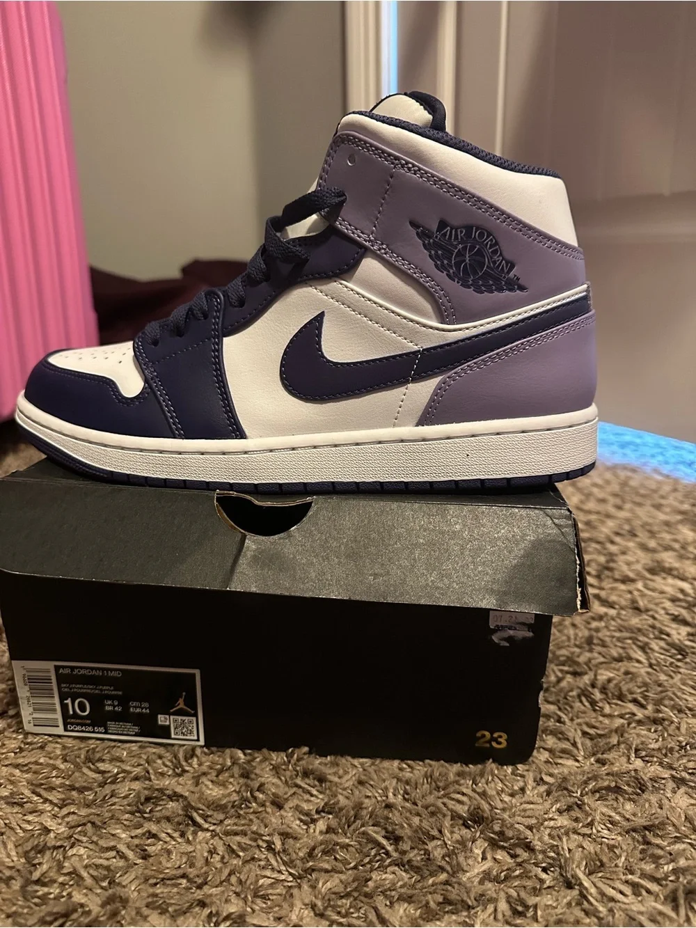 Jordan Navy and White Textile High-Top Sneaker